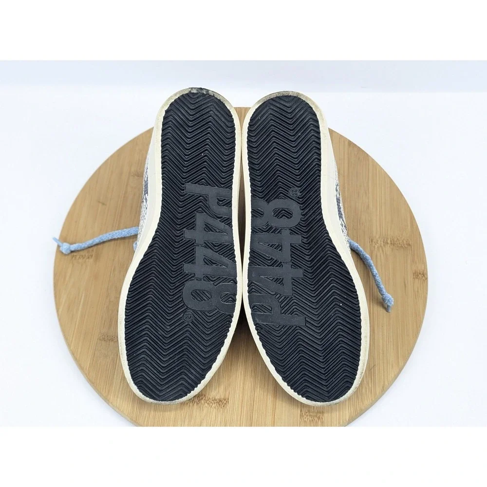 P448 Shoes Womans 7 Python Print Metallic Leather Sneakers Blue Laces
